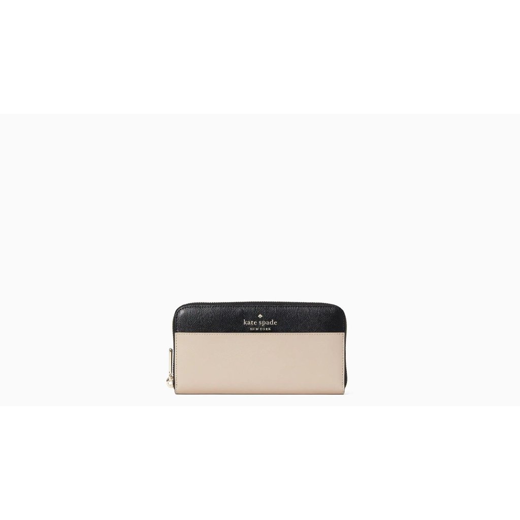 Kate Spade Staci Large Continental Zip Around Wallet Clutch Beige Black